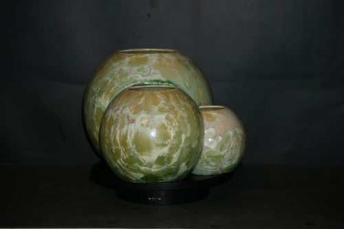 Triple vases boules imbriqués en porcelaine vert-citron