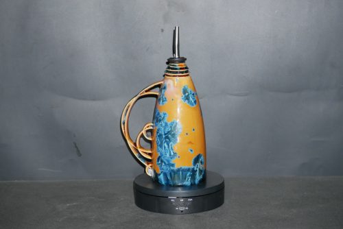 Huilier en porcelaine orange marron cristaux bleus