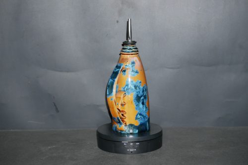 Huilier en porcelaine orange marron cristaux bleus
