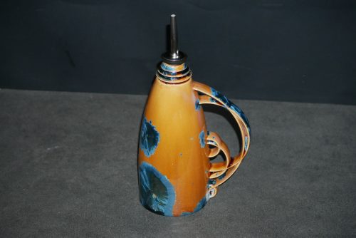 Huilier en porcelaine orange marron cristaux bleus