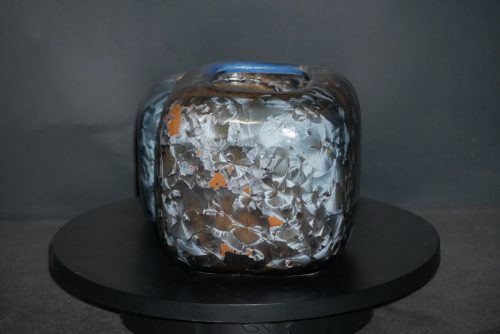 Doubles vases imbriqués carrés en grès cristaux gris