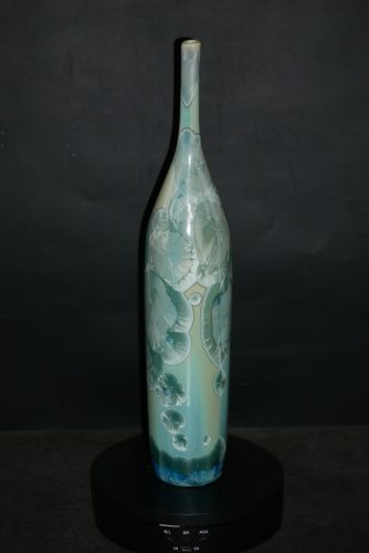 Petit soliflore-bouteille en porcelaine vert turquoise