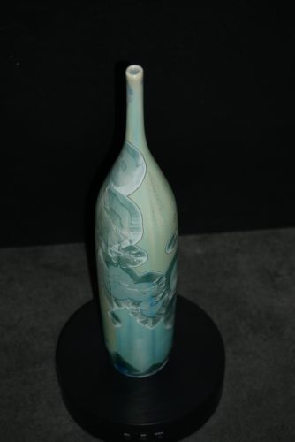 Petit soliflore-bouteille en porcelaine vert turquoise