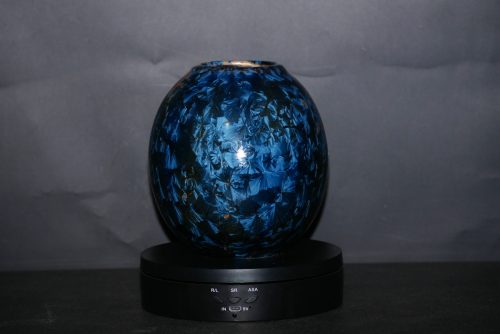 Vase en grès orange marron cristaux bleus