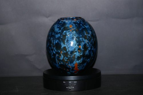 Vase en grès orange marron cristaux bleus