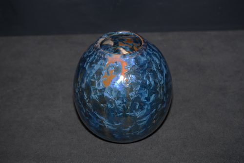 Vase en grès orange marron cristaux bleus