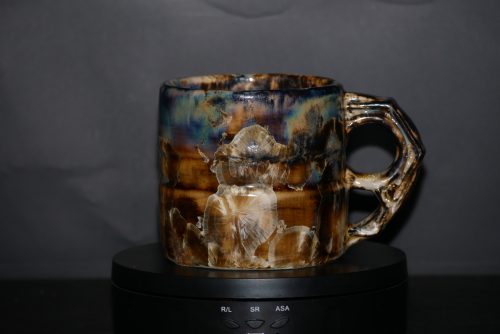 Tasse en grès noir cristaux blancs 45cl