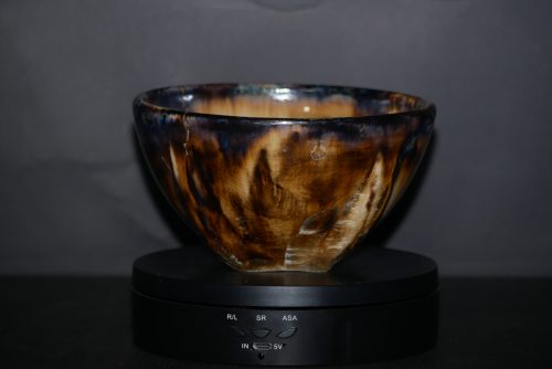 Bol en grès noir cristaux blanc 8 cm