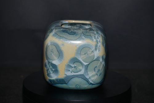 Petit vase cube en porcelaine gris-vert métallisé 10 cm