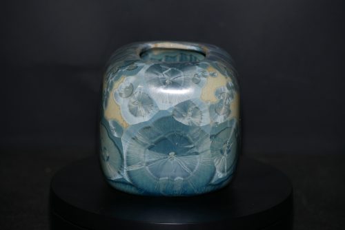 Petit vase cube en porcelaine gris-vert métallisé 10 cm