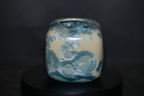 Petit vase cube en porcelaine gris-vert métallisé 10 cm