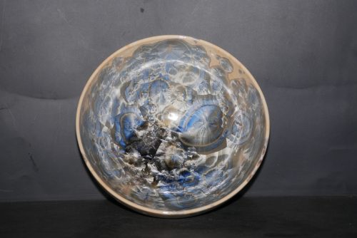 Saladier artisanal en porcelaine cristaux gris-bleu
