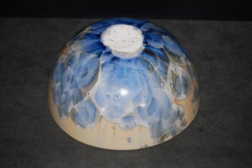 Saladier artisanal en porcelaine cristaux gris-bleu