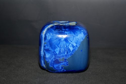Duo vases en porcelaine demi-cube bleu-nuit