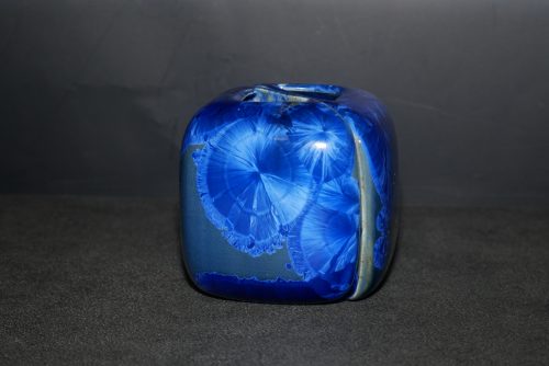 Duo vases en porcelaine demi-cube bleu-nuit