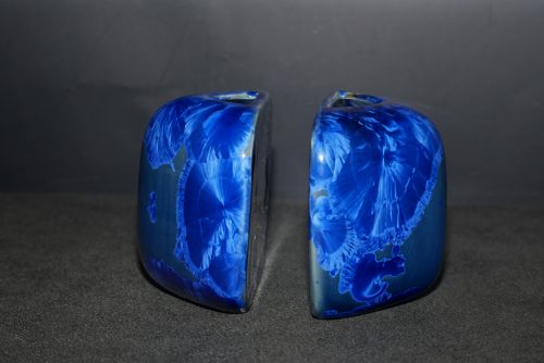 Duo vases en porcelaine demi-cube bleu-nuit