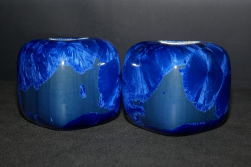 Duo vases en porcelaine demi-cube bleu-nuit