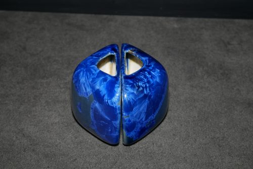 Duo vases en porcelaine demi-cube bleu-nuit