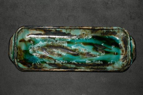 Plat à cake vert en grès