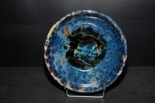 6 Assiettes creuses artisanales en grès marron-bleu