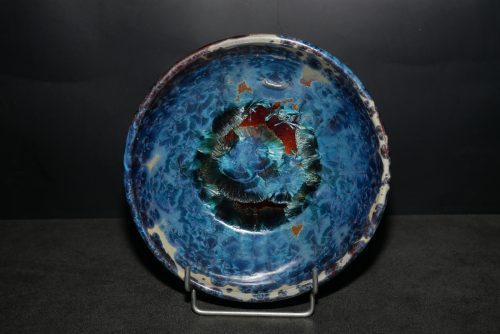 6 Assiettes creuses artisanales en grès marron-bleu