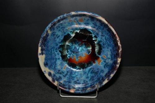 6 Assiettes creuses artisanales en grès marron-bleu