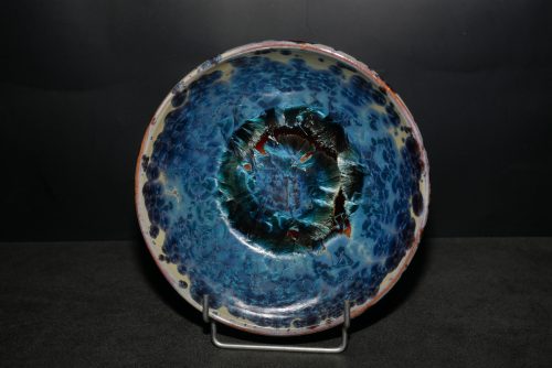 6 Assiettes creuses artisanales en grès marron-bleu