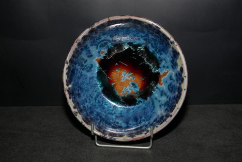 6 Assiettes creuses artisanales en grès marron-bleu