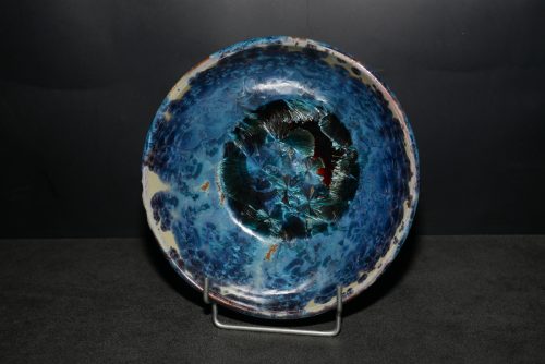 6 Assiettes creuses artisanales en grès marron-bleu