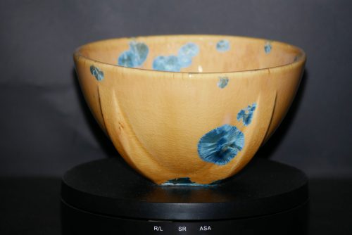 Bol en porcelaine orange cristaux bleus verts 7.5 cm