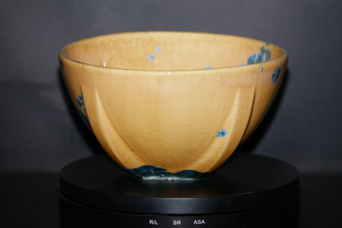 Bol en porcelaine orange cristaux bleus verts 7.5 cm