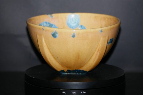 Bol en porcelaine orange cristaux bleus verts 7.5 cm
