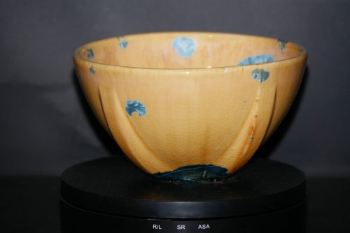 Bol en porcelaine orange cristaux bleus verts 7.5 cm