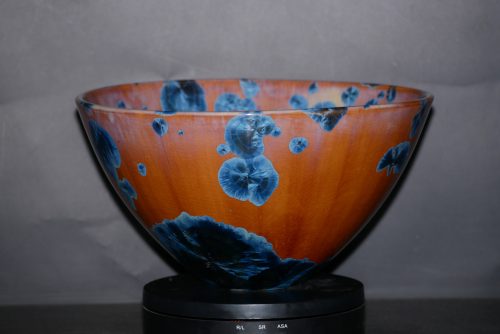 Saladier en porcelaine forme japonaises marron cristaux bleus