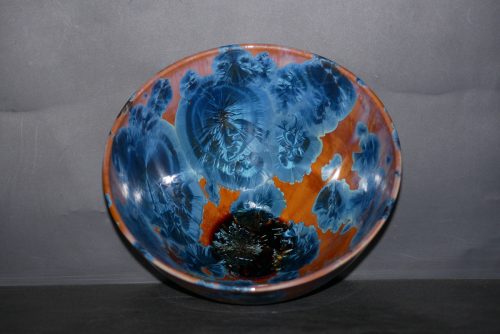 Saladier en porcelaine forme japonaises marron cristaux bleus