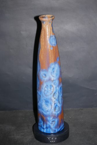 Vase bouteille en porcelaine cristaux bleu intense