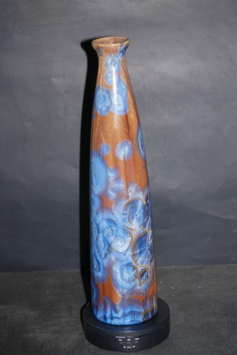 Vase bouteille en porcelaine cristaux bleu intense