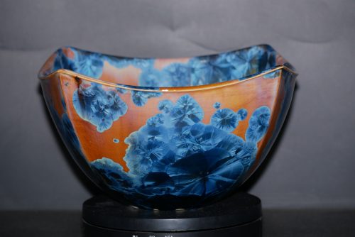 Petit saladier carré porcelaine orange marron cristaux bleus