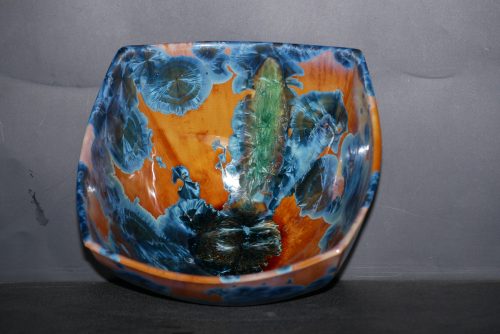 Petit saladier carré porcelaine orange marron cristaux bleus