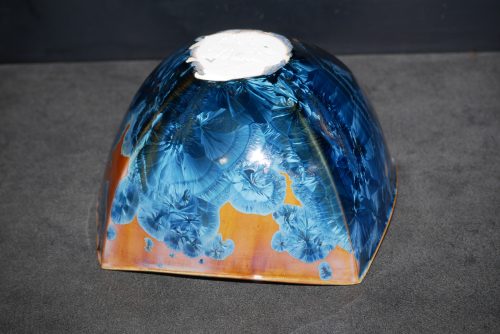 Petit saladier carré porcelaine orange marron cristaux bleus
