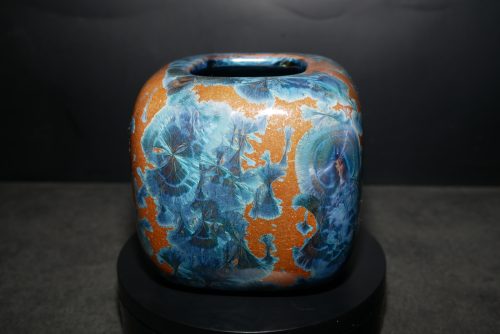 Vase cube en porcelaine cristaux gris-bleu 10 cm