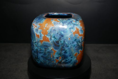 Vase cube en porcelaine cristaux gris-bleu 10 cm
