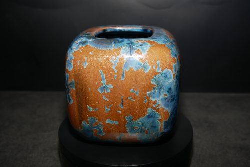 Vase cube en porcelaine cristaux gris-bleu 10 cm