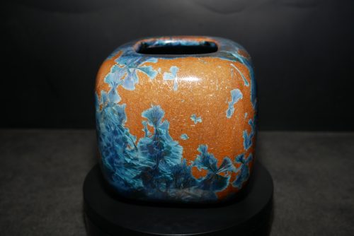 Vase cube en porcelaine cristaux gris-bleu 10 cm