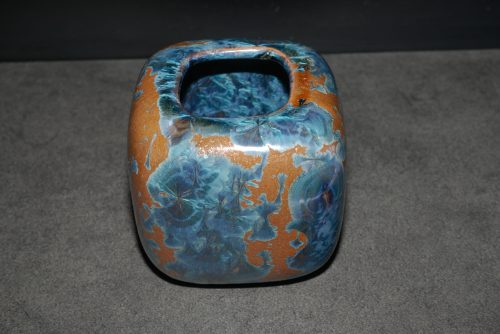 Vase cube en porcelaine cristaux gris-bleu 10 cm
